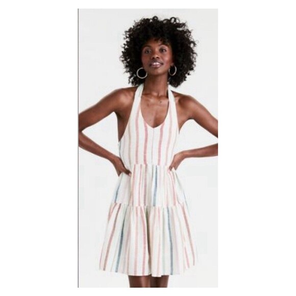 American Eagle Outfitters Dresses & Skirts - American Eagle Linen Blend Halter Stripe Tiered Multicolor Sleeveless Size M
